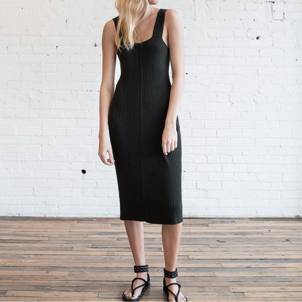 Lauren Manoogian Black Bodycon Midi Dress with Scoop Neck for Cocktail